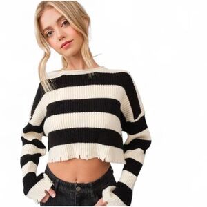 Papermoon Striped Black and White Women's Sweater Size M
